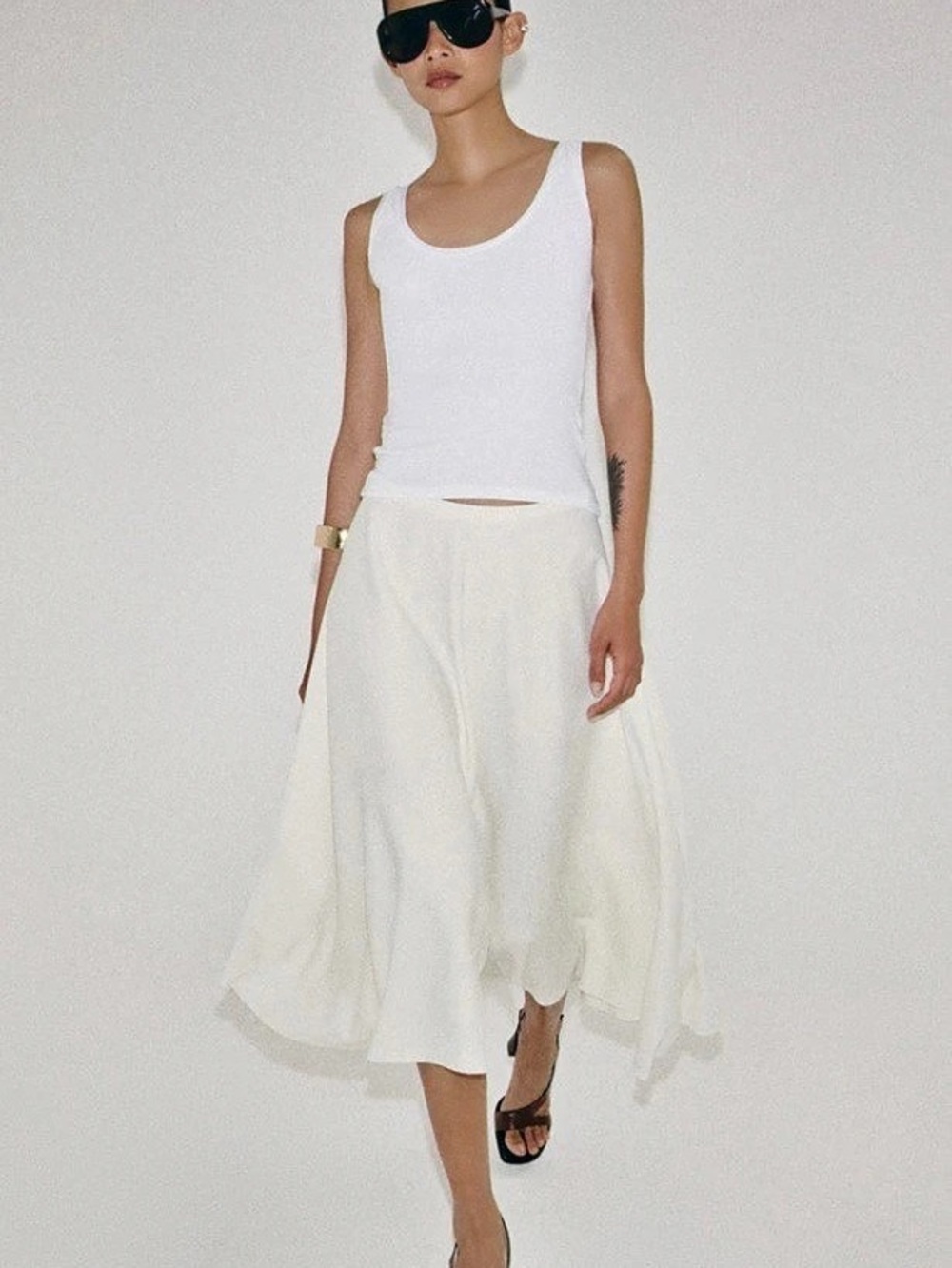 Zara ZW Collection Layered Midi Skirt White Medium